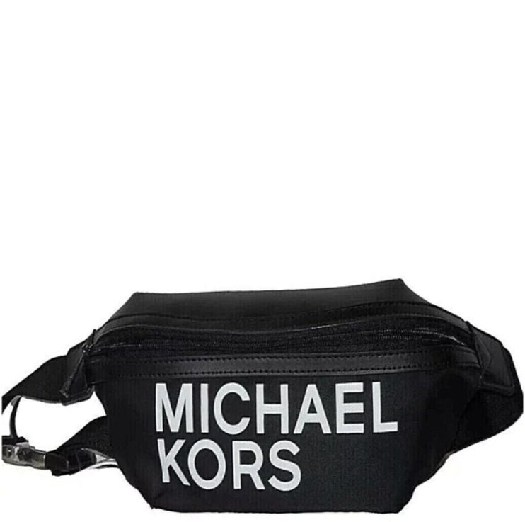 MICHAEL KORS BLACK SIGNATURE WHITE MK LOGO BELT BAG 556214C UNISEX