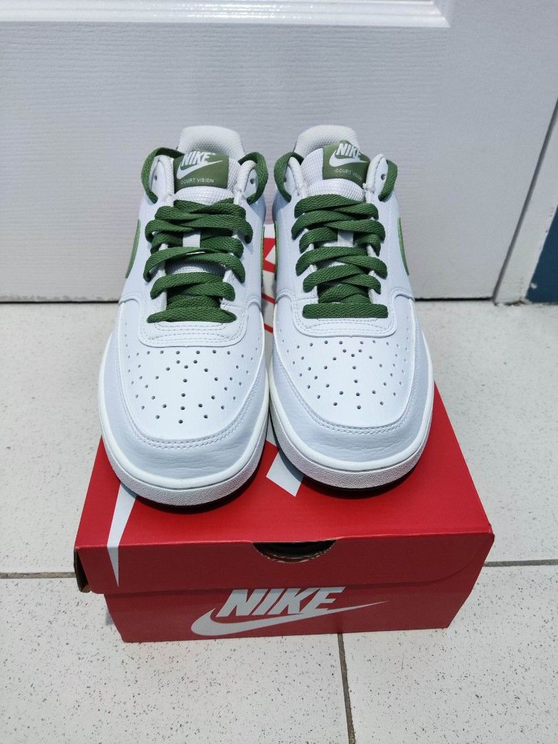 Nike Court Vision Lo White/Oil Green Treeline  Anti Crease Shield