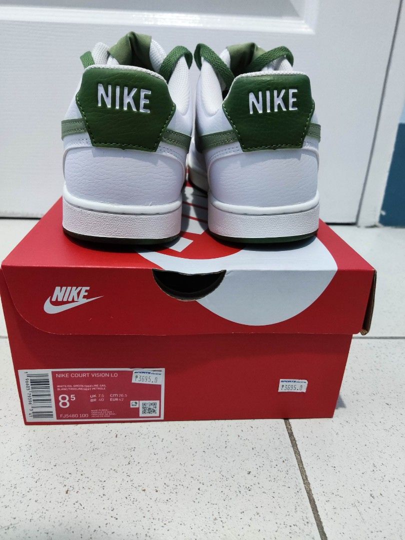 Nike Court Vision Lo White/Oil Green Treeline  Anti Crease Shield