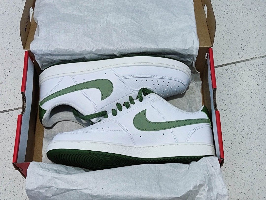 Nike Court Vision Lo White/Oil Green Treeline  Anti Crease Shield