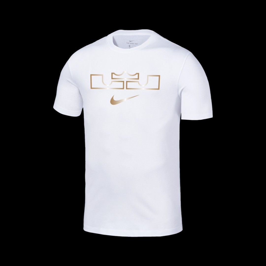 White nike shirt with gold logo on sale