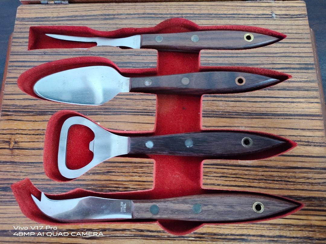 NOSVintage Unused Cutlery set with Hand Painted Tile, Furniture & Home