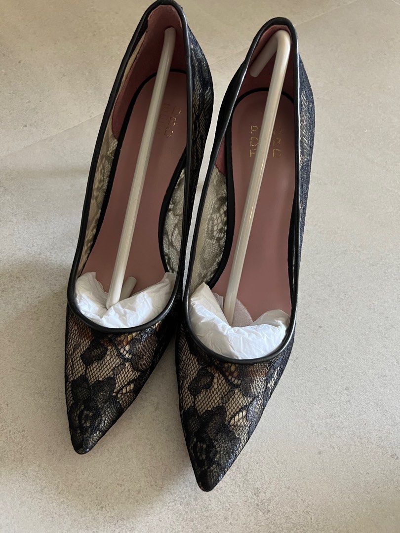 Pedder Red black lace heels