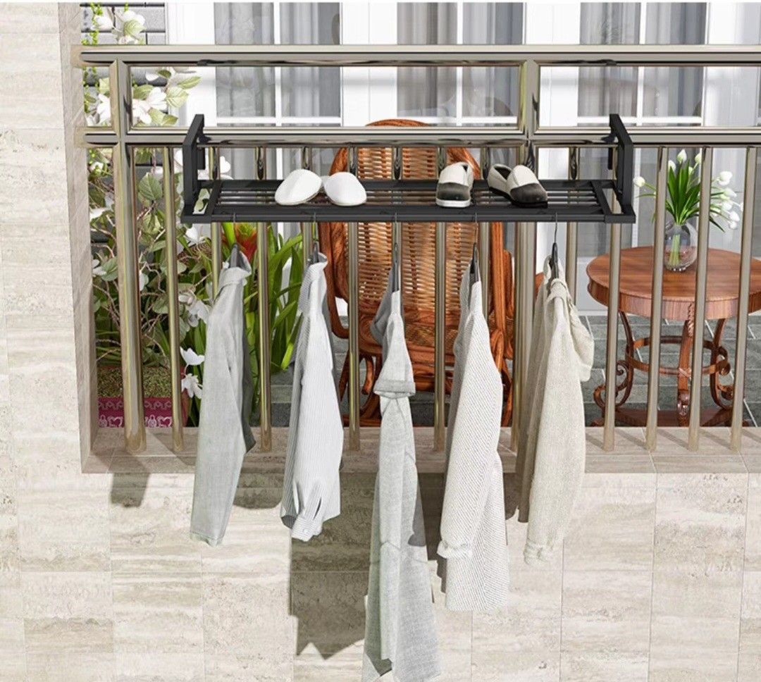Railing Clothes Hanger / Shoe Drying Rack, Furniture & Home Living ...