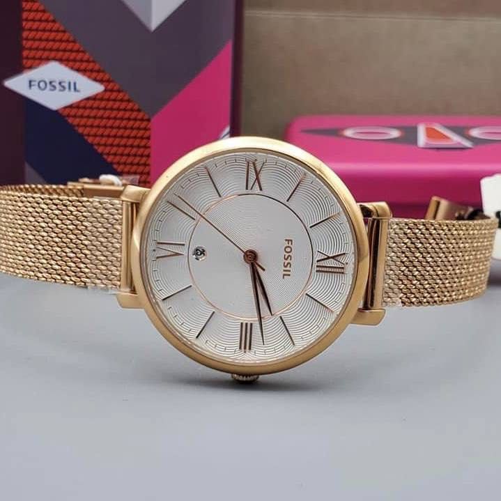 READY STOCK ORIGINAL FOSSIL JACQUELINE SILVER DIAL ROSEGOLD