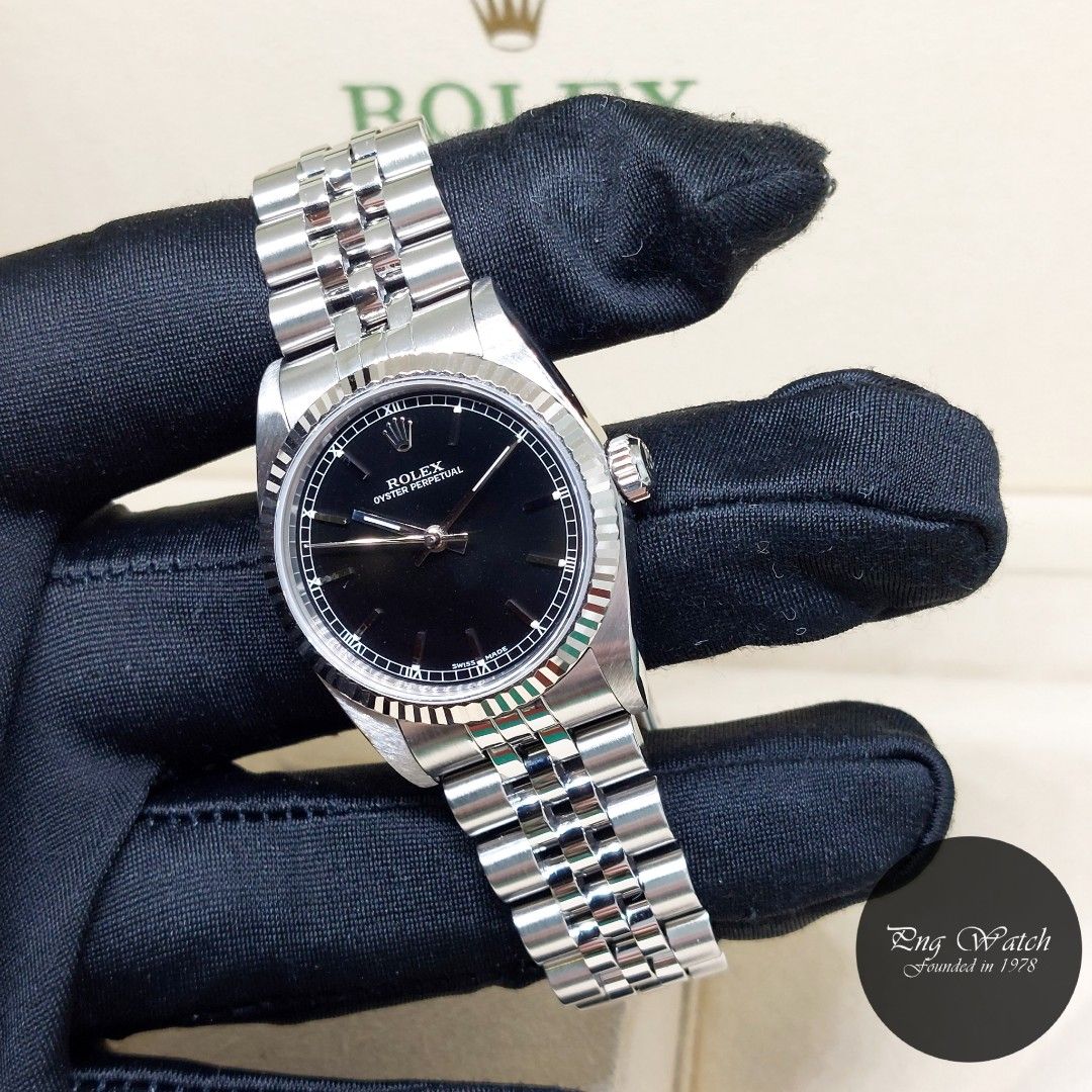 Rolex 31mm Black Stick Dial Oyster Perpetual REF 77014 2002 2