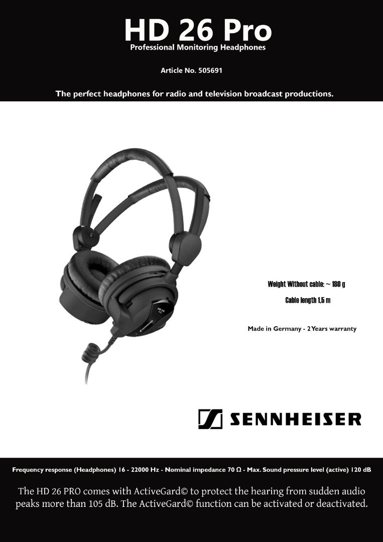 Sennheiser HD26 Pro Audio Headphones Headsets on Carousell