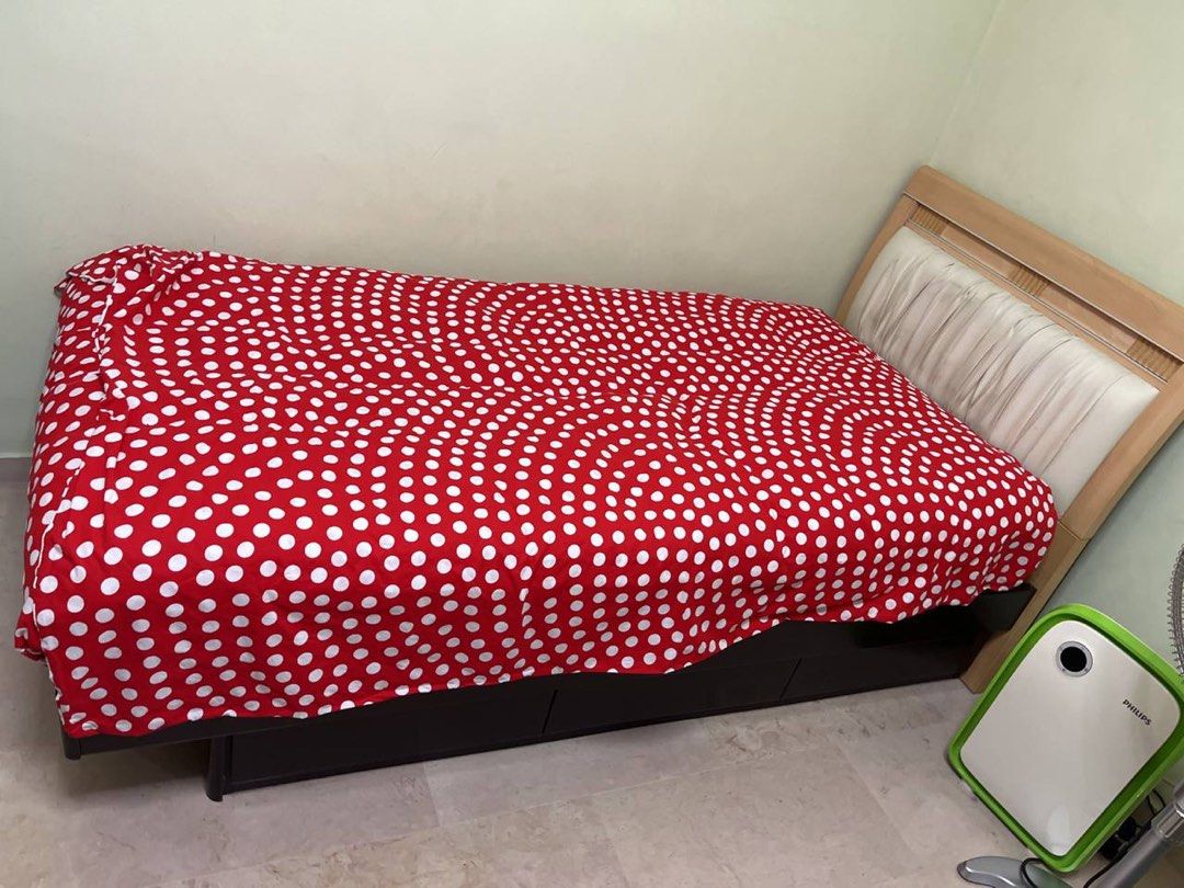 Single Size Bed with storage and mattress, Furniture & Home Living, Furniture, Bed Frames