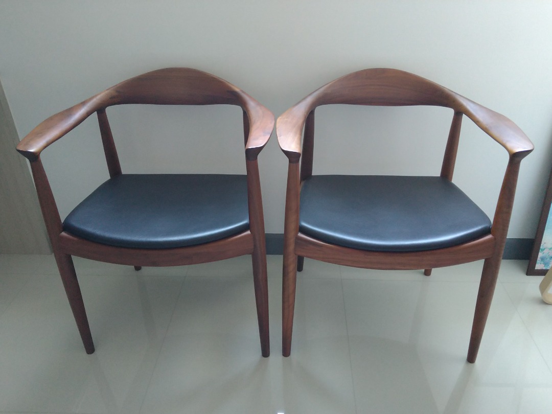 Picket&Rail Solid Wood Genuine Leather ROLY Armchair x 2, Furniture