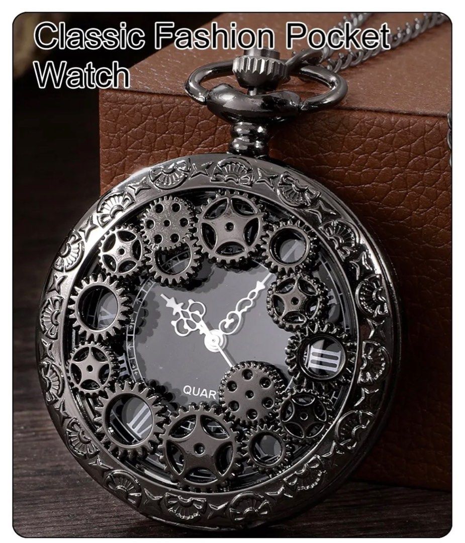 Steampunk Copper Vintage Hollow Gear Hollow Quartz Pocket Watch