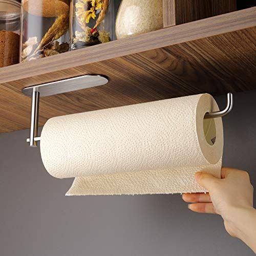 Paper Towel Holders,2 Pack Stainless Steel Paper Towels Holder Wall Mount  for Kitchen,Bathroom, RV, Paper Towel Rack with Self Adhesive and Screws  (Silver) 