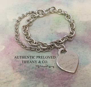 Tiffany & Co Silver Heart Key Hole Locks Bracelet Bangle Link 7.75 Inches  Gift