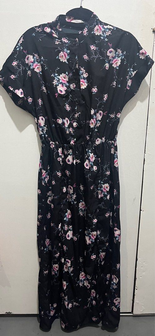 TERRA Black Floral Jacquard Midi Work To Evening Dress