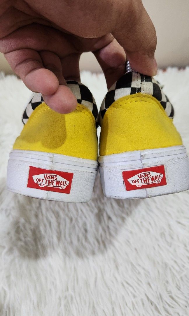 Checkerboard vans with yellow stripe sales