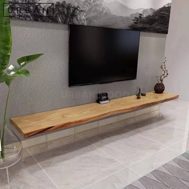 VERNIA Rustic Solid Wood Floating TV Console, Furniture & Home Living ...