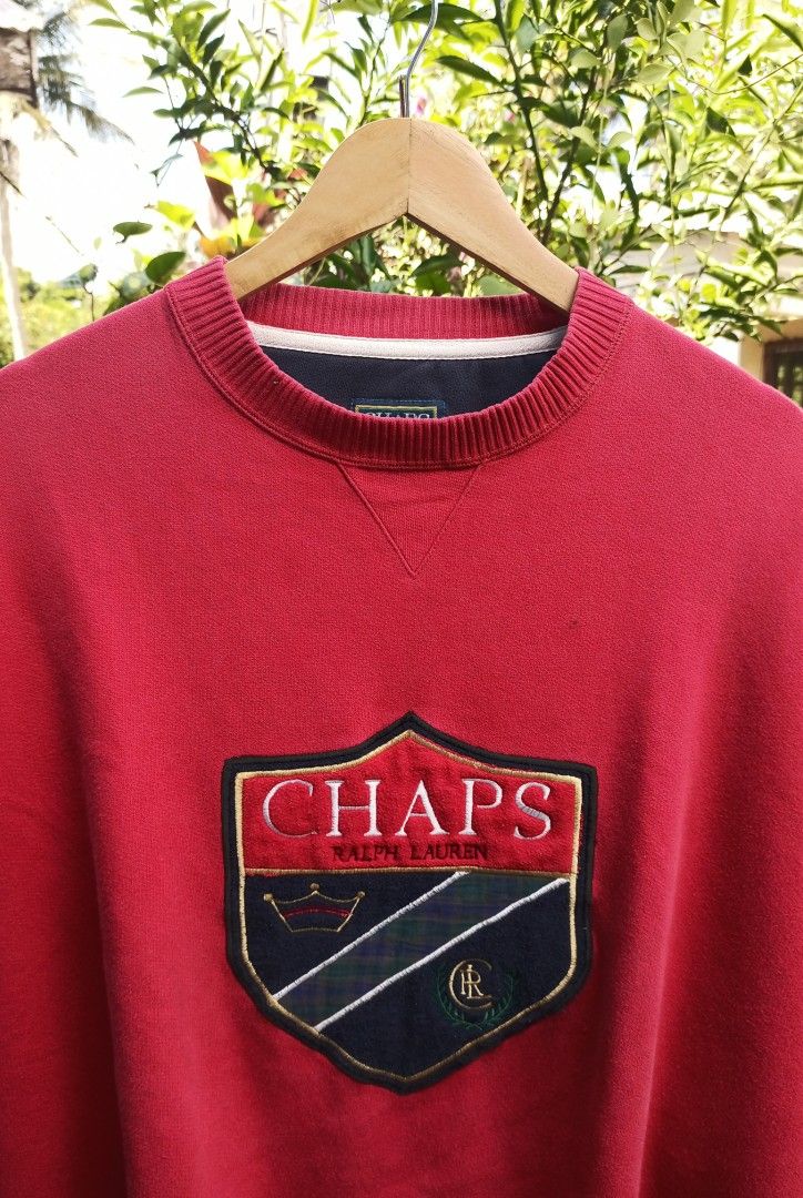 Vintage Chaps Ralph Lauren Crewneck Sweatshirt Oversize Big Logo Embroidery  Pullover Jumper Size XL 