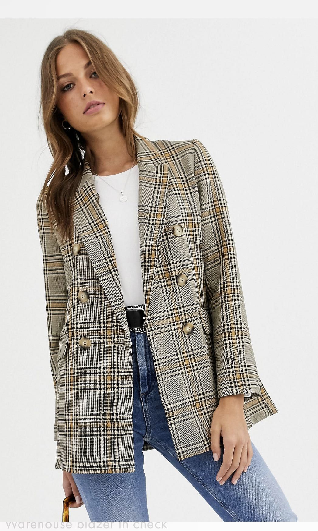 Warehouse check blazer hot sale