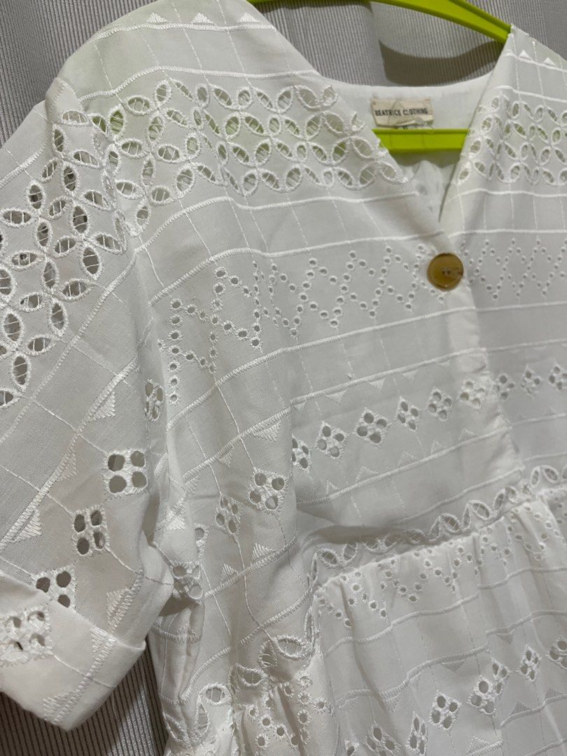 White Eyelet Midi Dress XL (Category: Dresses) located in Agoncillo. Submitted by JA_Fam (Listing ID 1247686397, Image 3). Description: Brand New Eyelet Midi Dress Washed but never worn It has pocket on both sides. :) Good quality, has white lining inside I bought it in Indonesia when I was pregnant but I was not avail to use it. Size: waist area is 21 1/2 inches flat lay Length: 41inches RFS: too big for me MOP: Gcash, BDO .