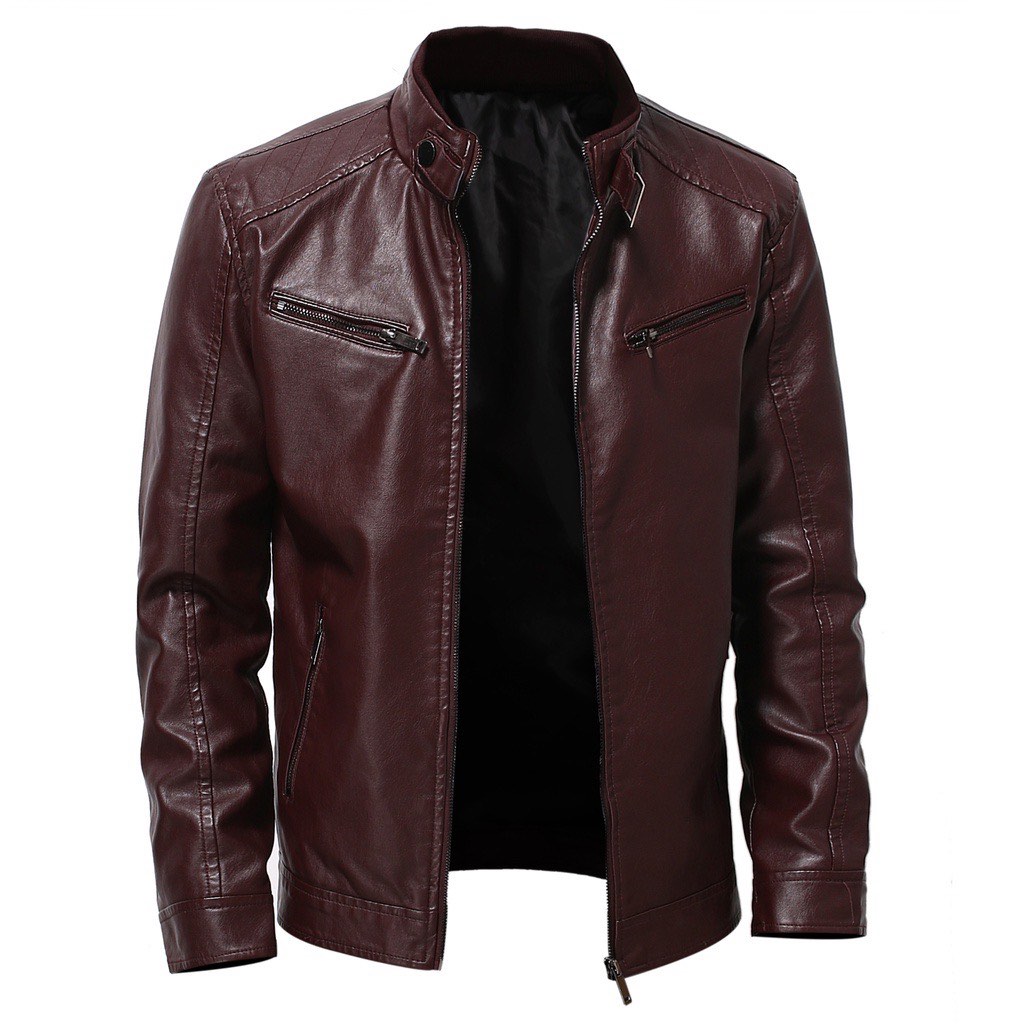 Leather jacket on sale wine red