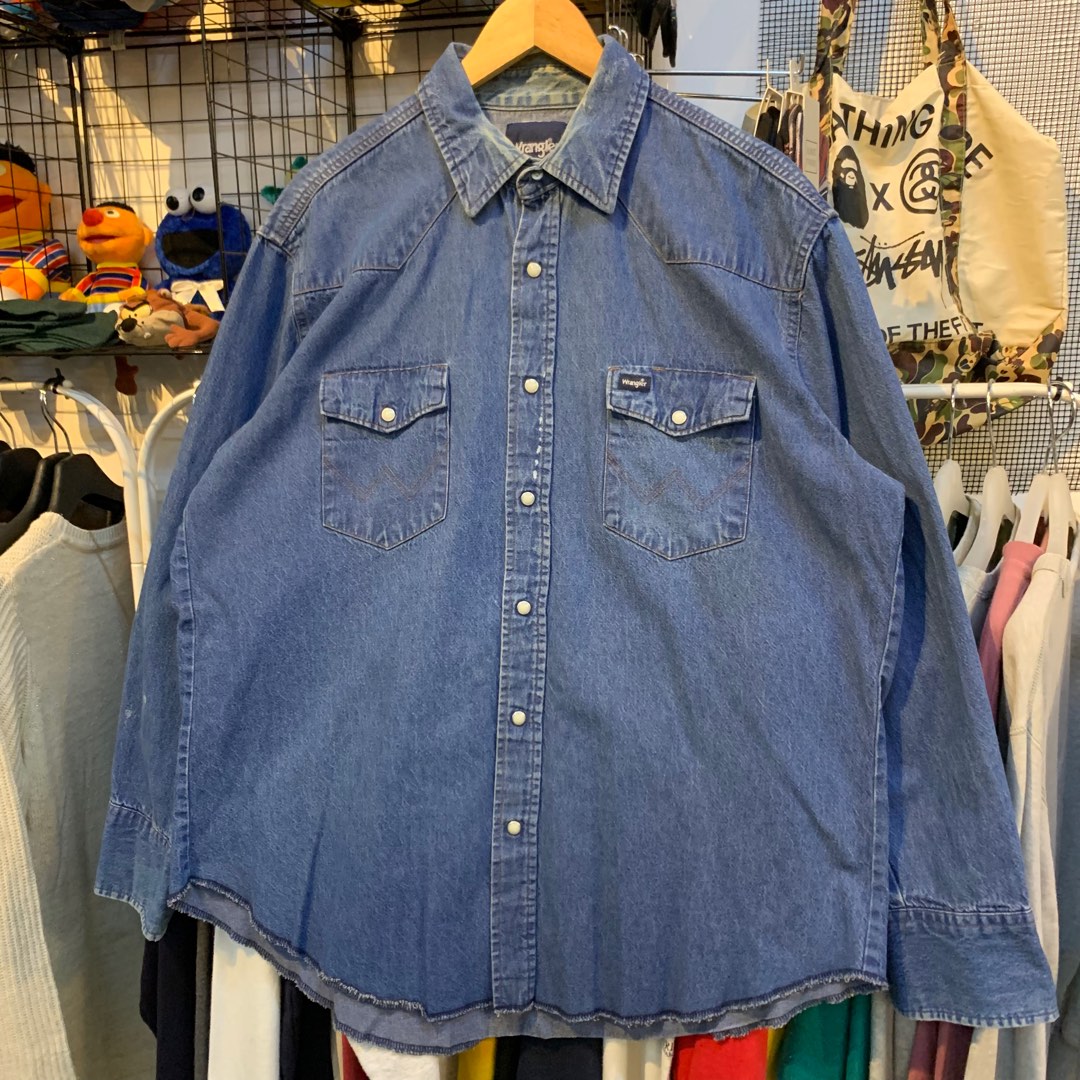 Vintage wrangler denim shirt sales