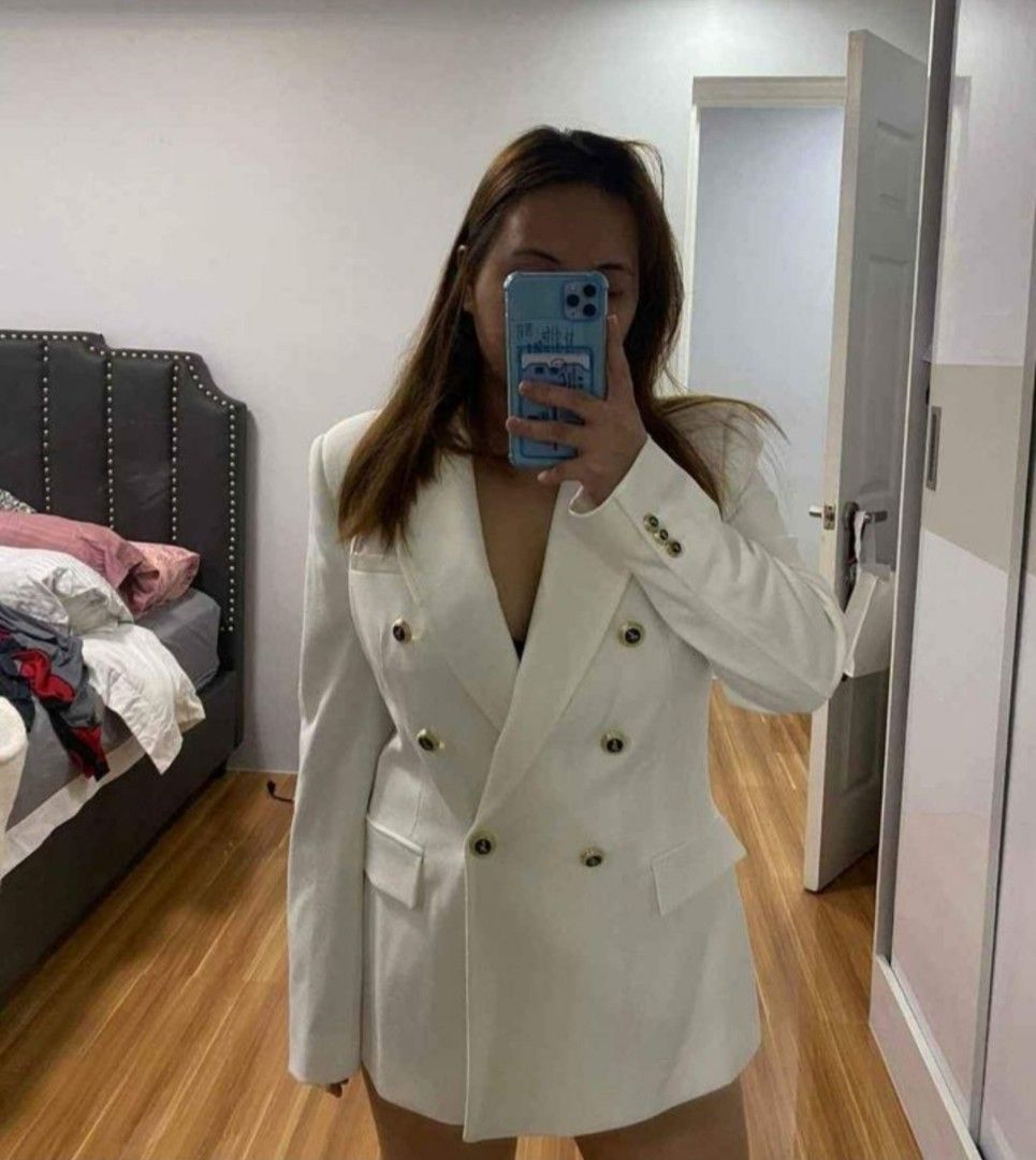 Zara white double breasted blazer 2025