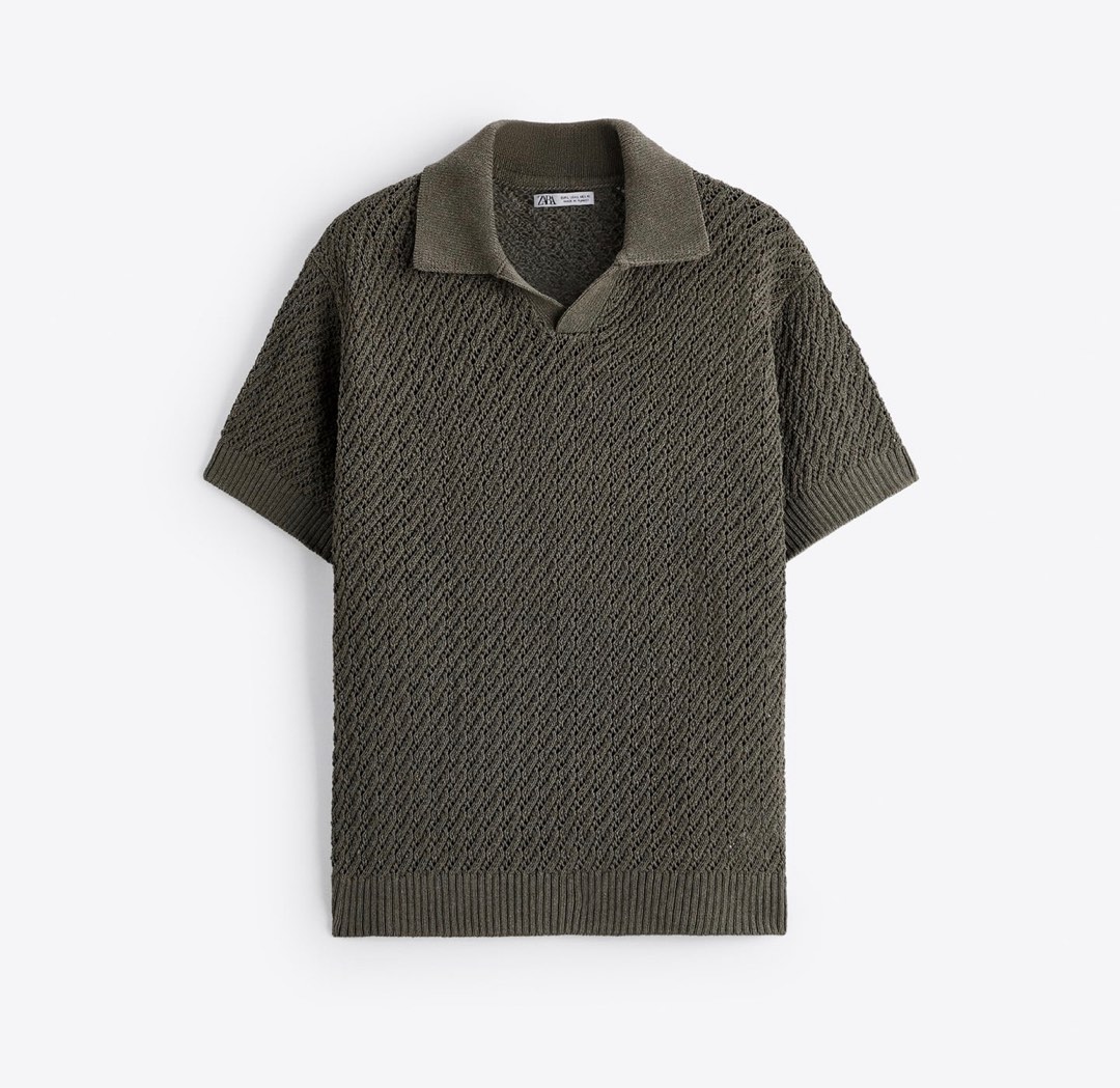 Zara Textured Crochet Knit Polo Shirt on Carousell