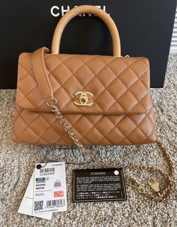 Chanel Mini Coco Handle 19A Dark Beige Quilted Caviar with brushed