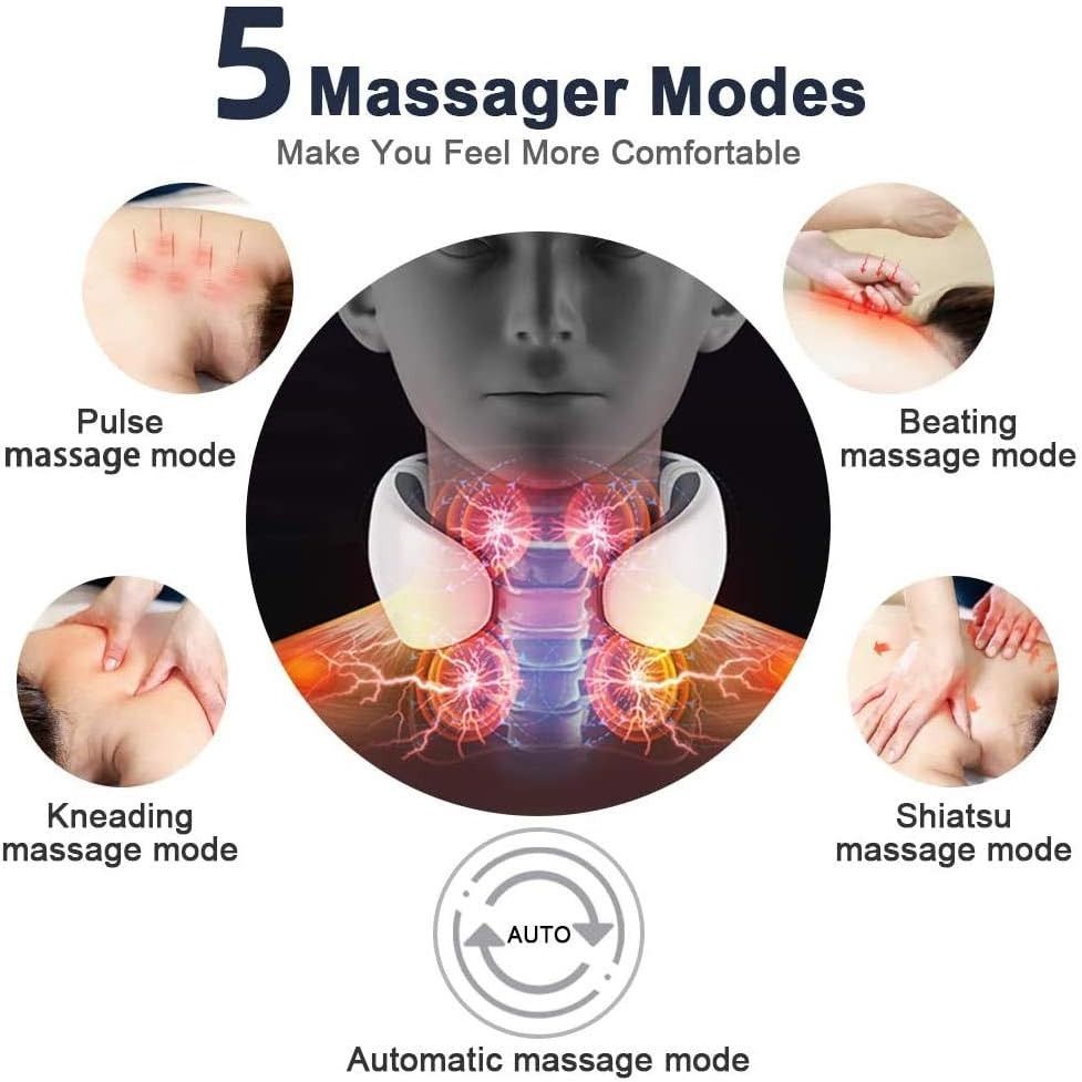 4D Smart Electric Neck Massager Intelligent Neck and Shoulder Massager Magnetic Pulse Heated Fatigue Pain Relief Massager with Remote Control