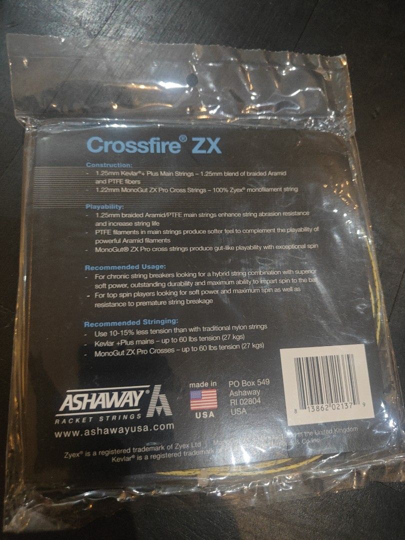 Ashaway Crossfire ZX 17g tennis string, Sports Equipment, Sports ...
