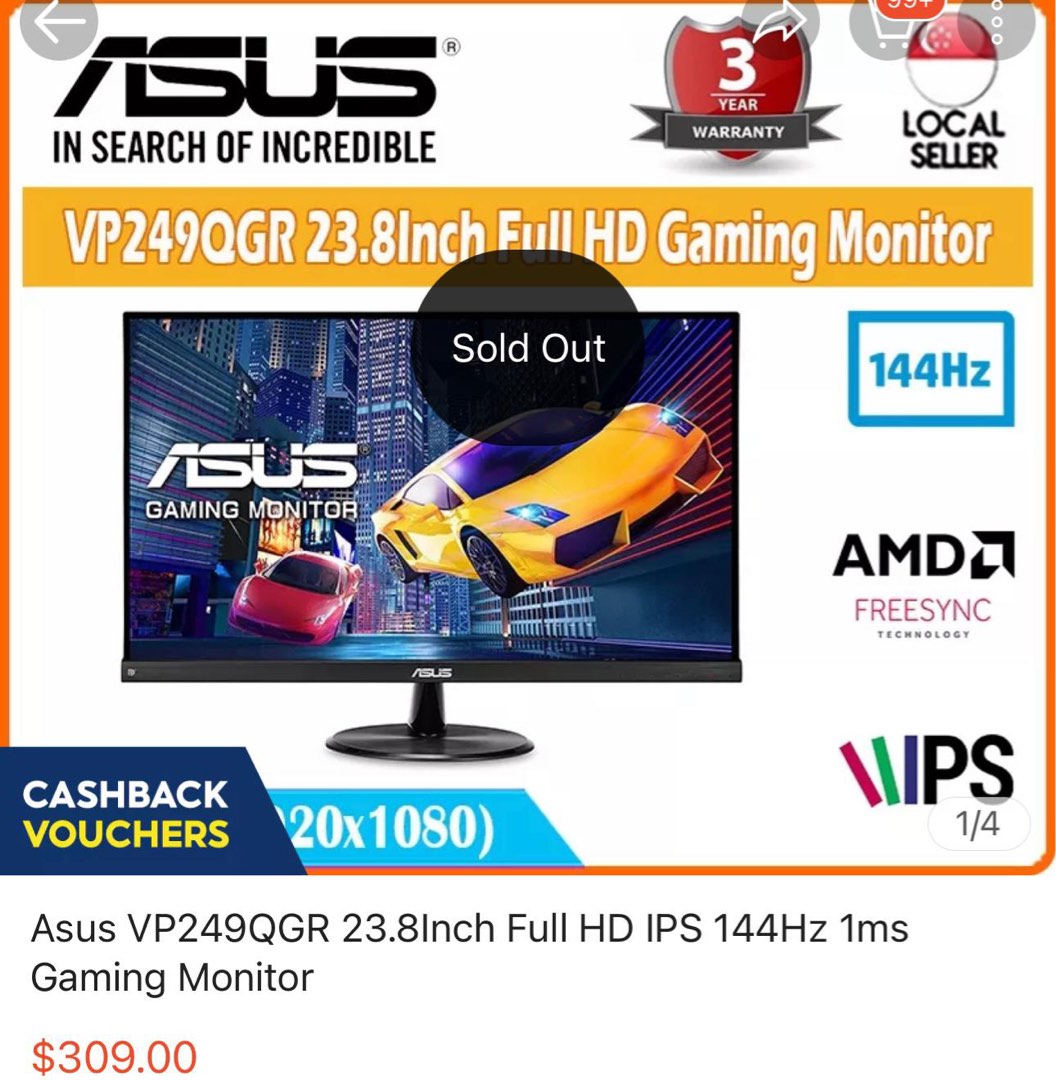 ASus VP249QGR 23.8Inch Full HD IPS 144hz gaming monitor, Computers ...