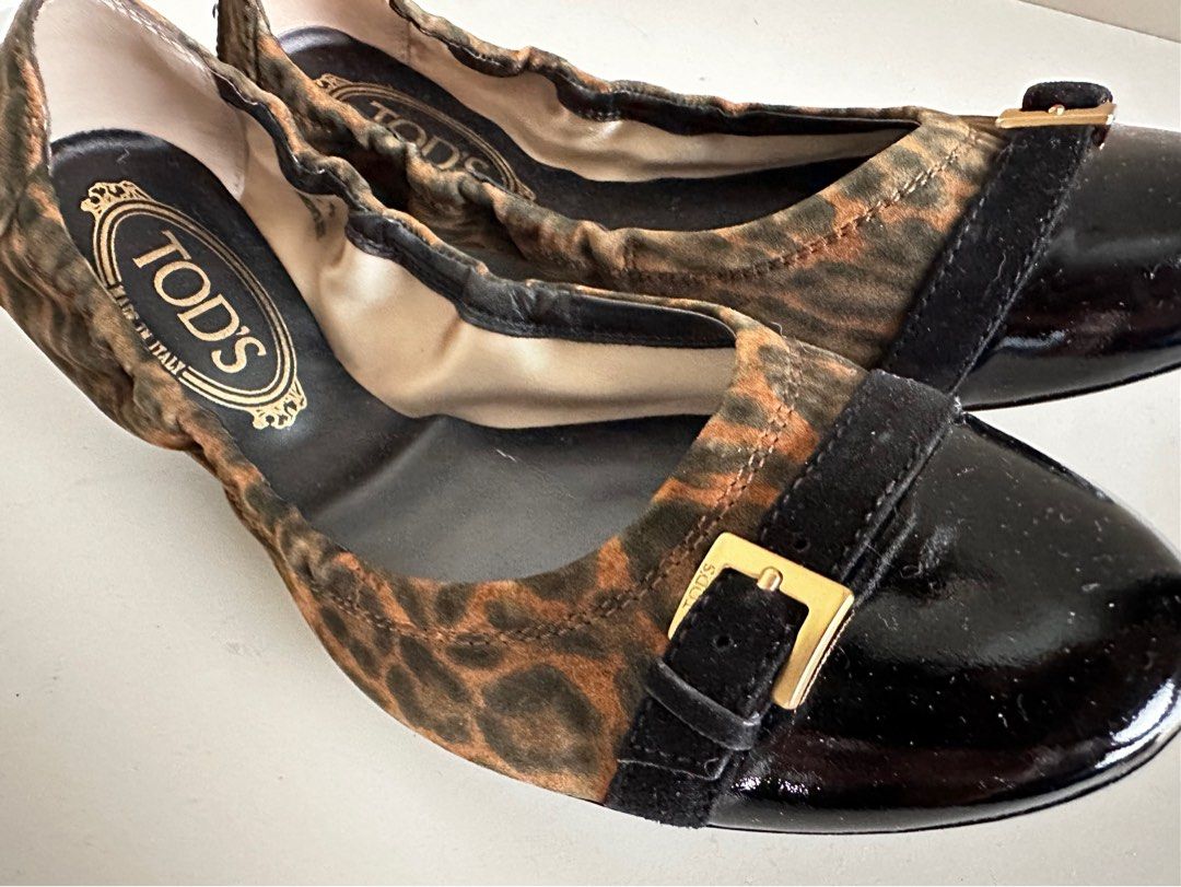 Authentic Tod s Ballerina Flat Leopard Nubuck Leather in size EU38