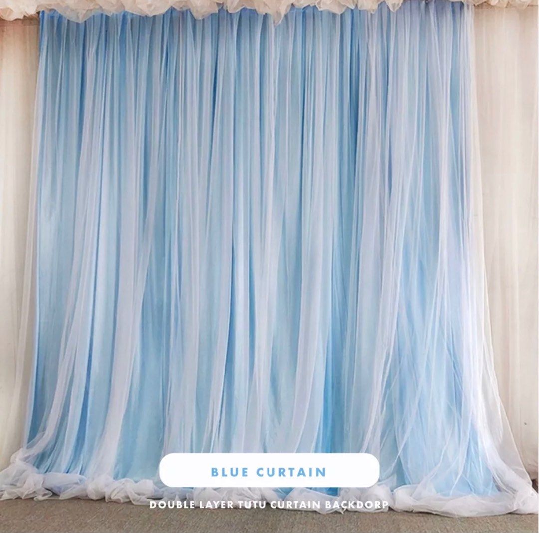 Blue curtain backdrop, Furniture & Home Living, Home Decor, Curtains