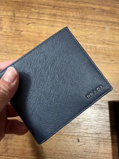 Prada Mens Blue+black Saffiano Leather Bi-fold Wallet 2m0738 Baltico+nero  at  Men's Clothing store