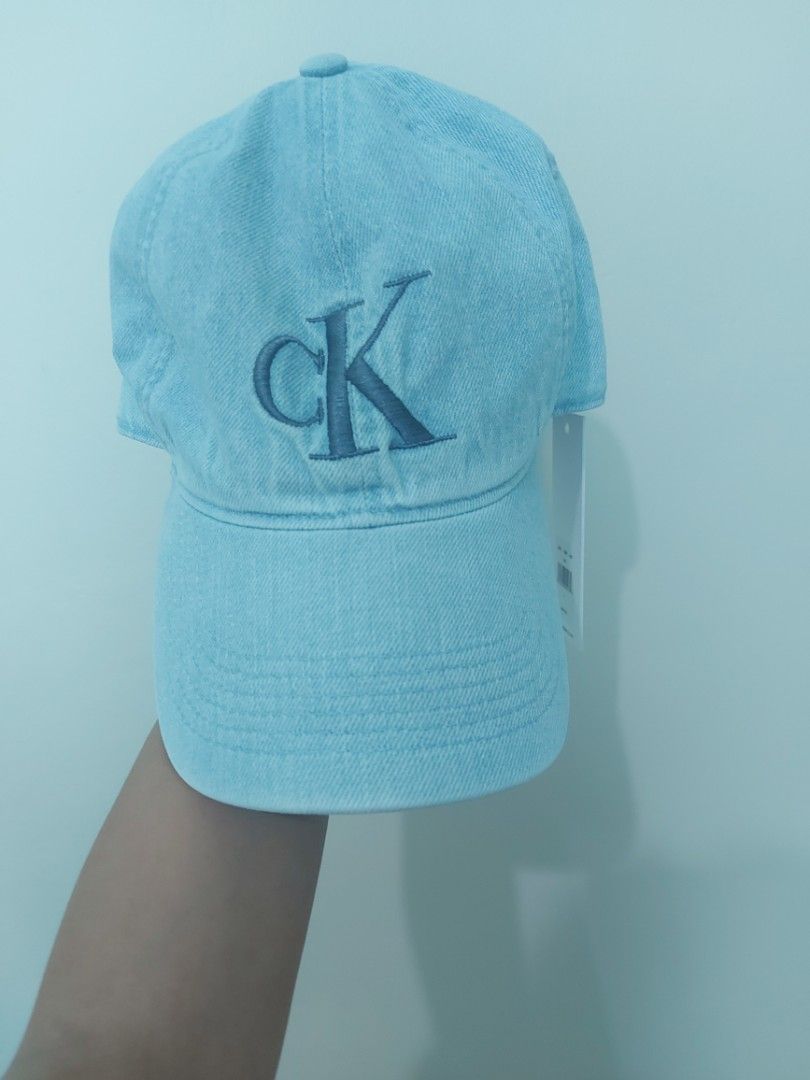 Calvin Klein Light Blue Wash Jean Embroidered CK Monogram Logo Cap Denim  Dad Hat