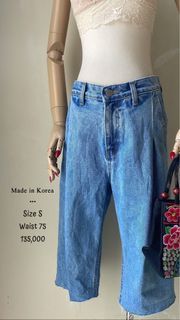 Celana jeans denim premium 7/8 rawis lipit keren unik lucu preloved murah korea
