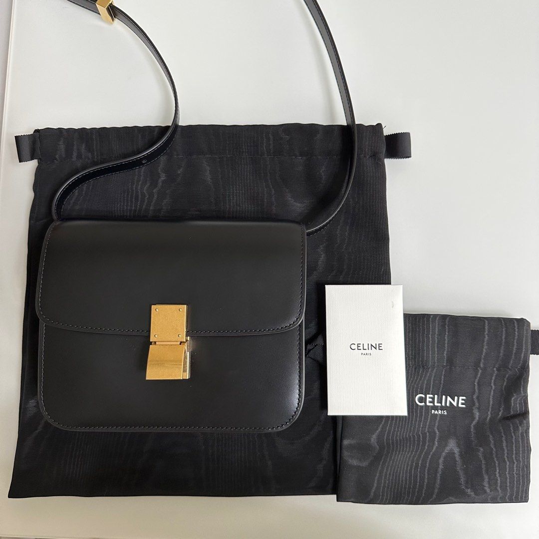 Celine classic box bag (Category: Luxury Bags & Wallets) located in Quezon City. Submitted by 029399 (Listing ID 1247763376, Image 1). Description: Celine classic bag in box calfskin Teen size Excellent, like new condition Very minor marks at the back, barely visible. (See 6th photo) Tiny hairline scratch on top (7th photo) No scuff in corners Comes with dustbag and care cards Retails new in store for over ₱200k Negotiable, but please be consider