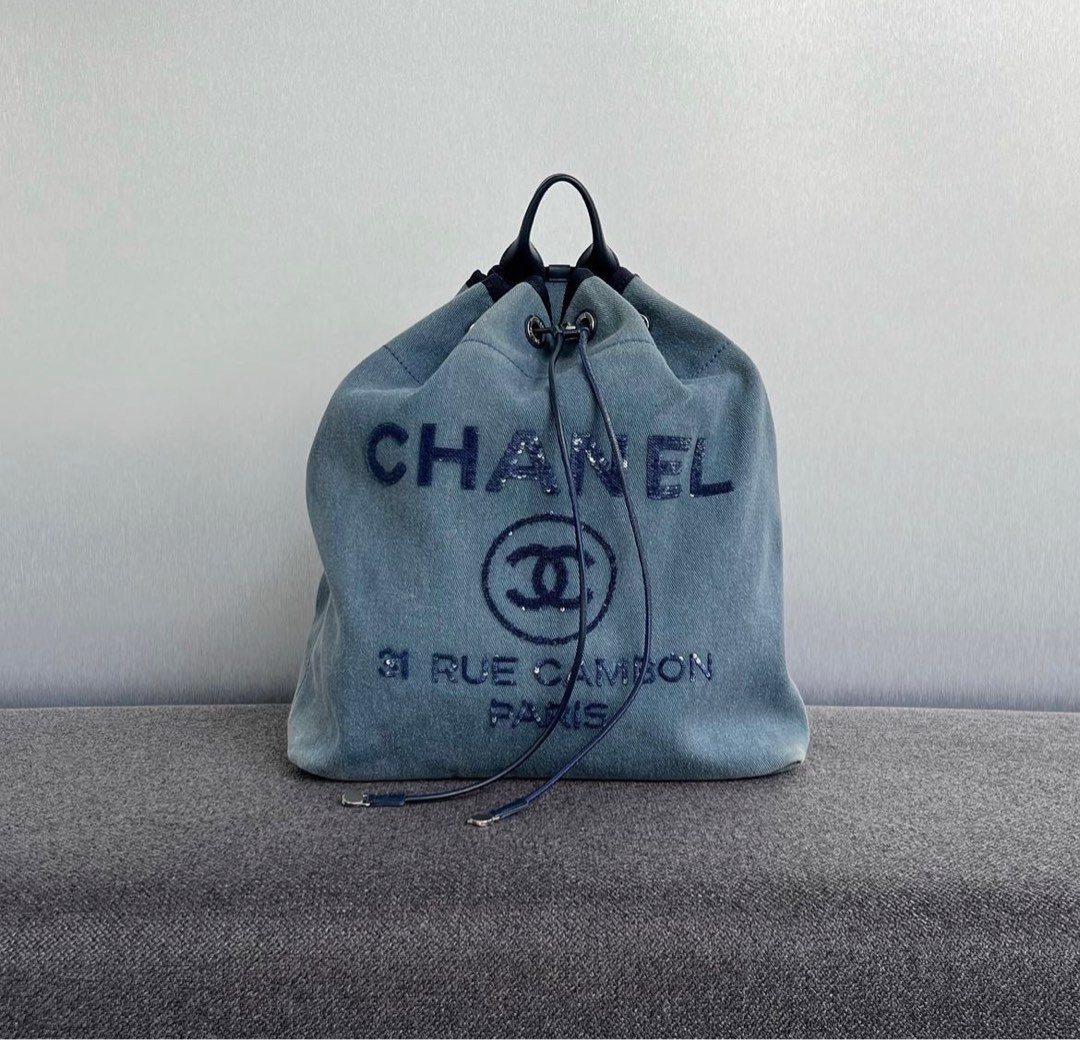 Chanel Large Deauville Shopping Bag Blue Sequin Boucle Silver Hardware -  Blue / Boucle in 2023
