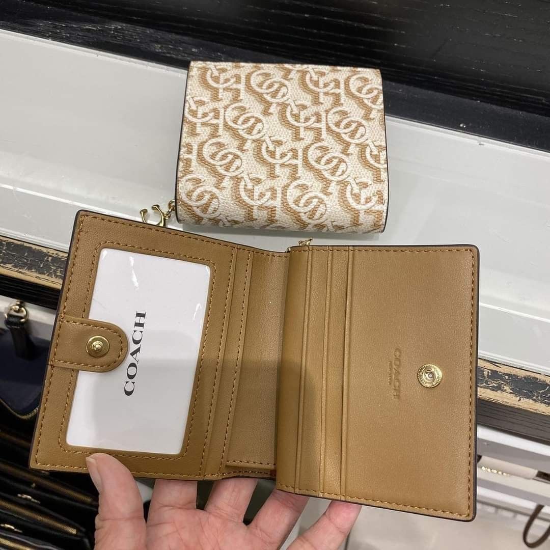 Coach] Outlet Signature Monogram Print Snap Bifold Wallet CF522