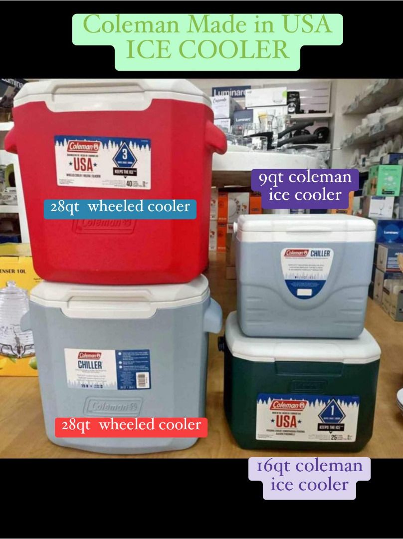 COLEMAN MADE IN USA COOLER JUG, CAMPING ICE COOLER BOX Sizes 9qt