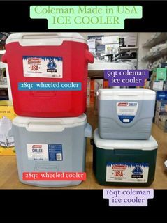 COLEMAN MADE IN USA COOLER JUG, CAMPING ICE COOLER BOX Sizes: 9qt / 8Liters Cooler box, 16qt/15Liters Cooler box,  28qt/ 26Liters wheeled cooler box