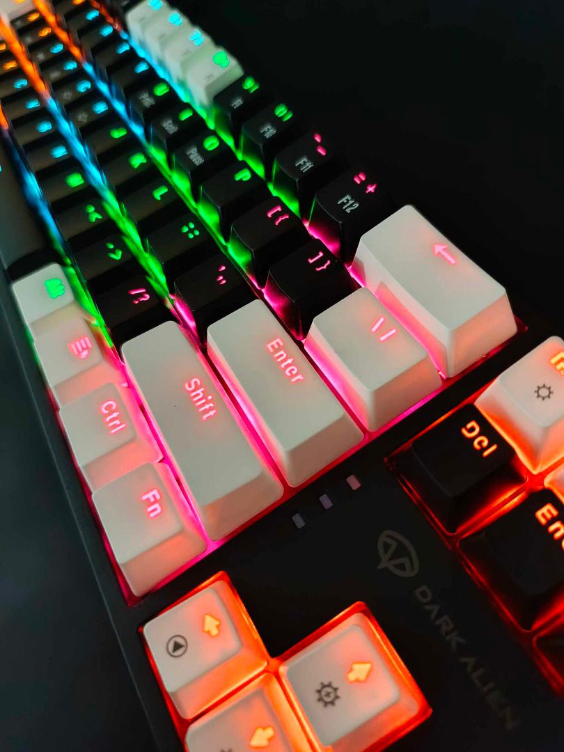 DARK ALIEN K710 WHITE-BLACK MECHANICAL KEYBOARD (RED SWITCH) (Category: Computer Keyboard) located in Muntinlupa City. Submitted by pcshockcomp (Listing ID 1247772732, Image 3). Description: Condition - Brand New - We test before we ship - 1 Week Replacement Specs - Dark Alien K710 - Red Switch - Mechanical type - Rainbow Backlight (RGB) - Interface: Type-C - 71 Keys We Accept - Cash on Delivery - Bank Transfer - GCash - Pickup (For Cash on deliv