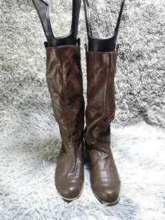 Dark Brown Leather Knee High Boots