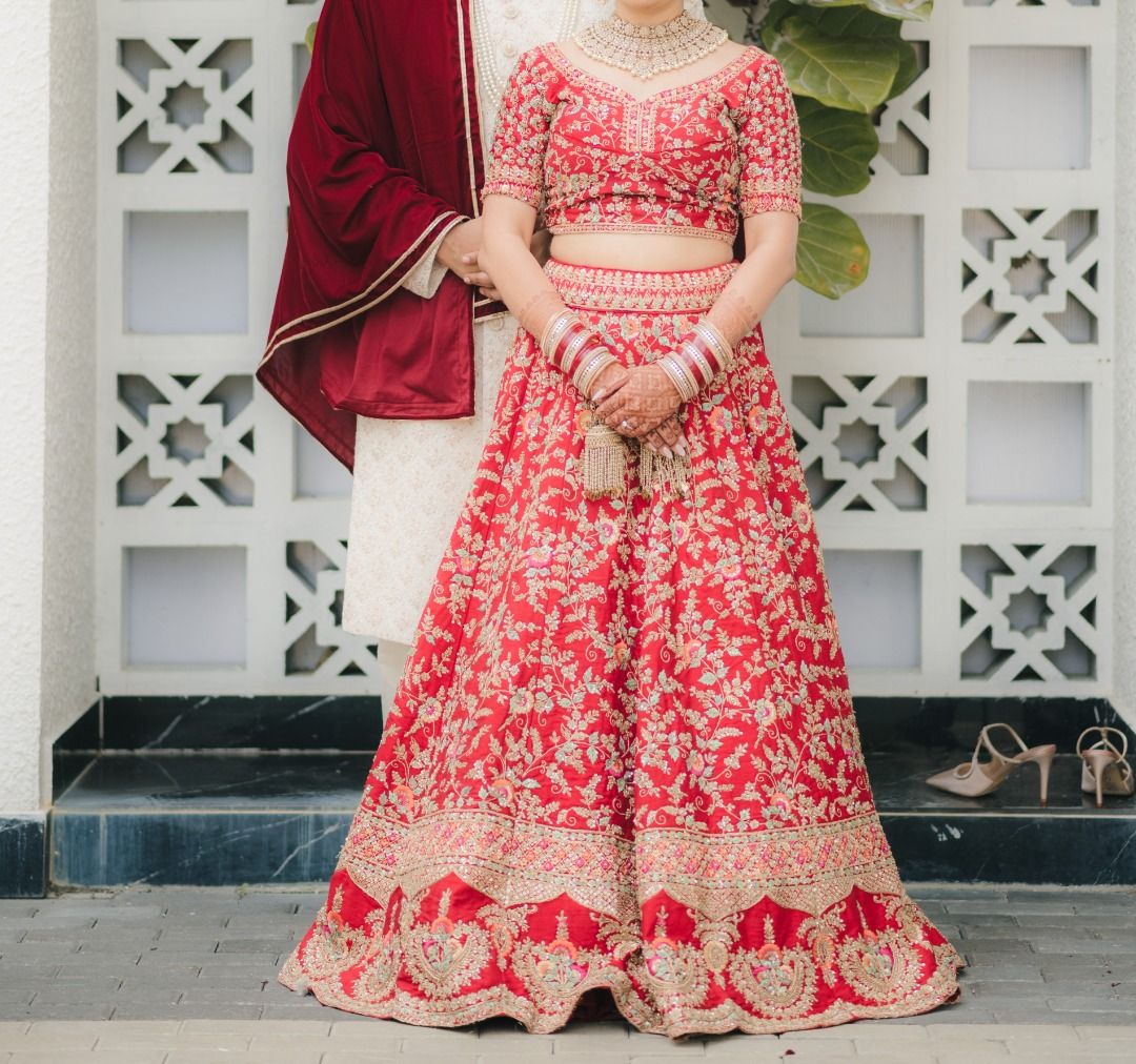 Designer Red Wedding Lengha Custom Made from Dubai