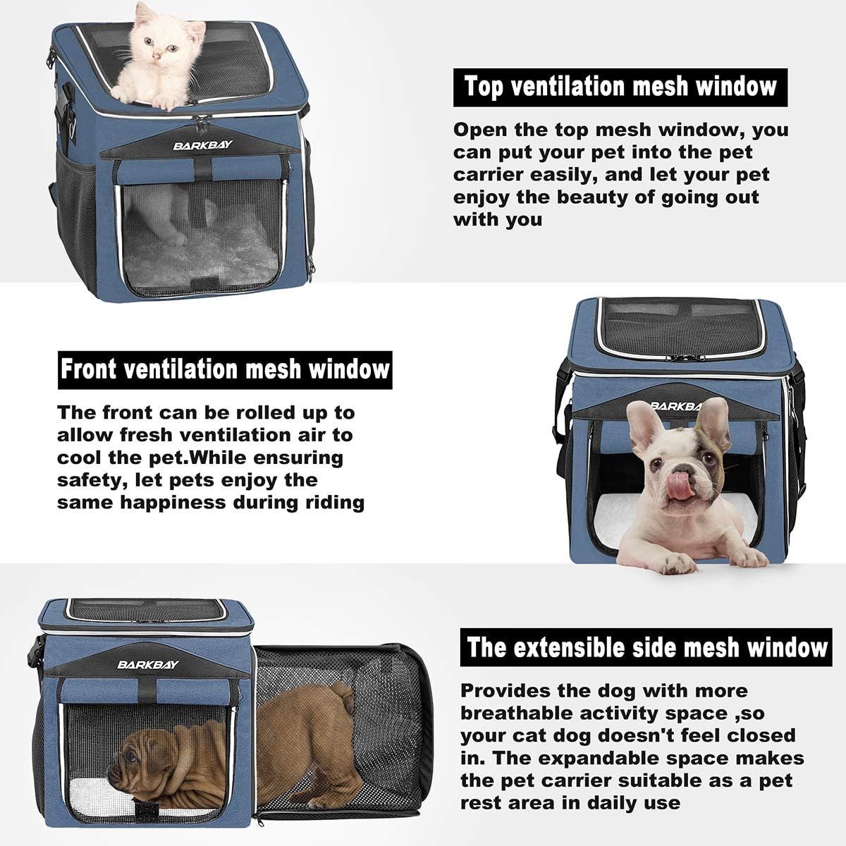 Dog Bike Basket Carrier Expandable Foldable Soft Sided Dog Carrier 2 Open Doors 5 Reflective Tapes Pet Travel Bag Dog Backpack Carrier Safe and Easy for Small Medium Cats and Dogs Blue Pet Supplies Ho...
