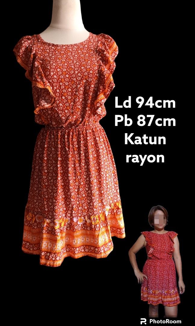 Dress merah bunga Fesyen Wanita Pakaian Wanita Gaun Rok di