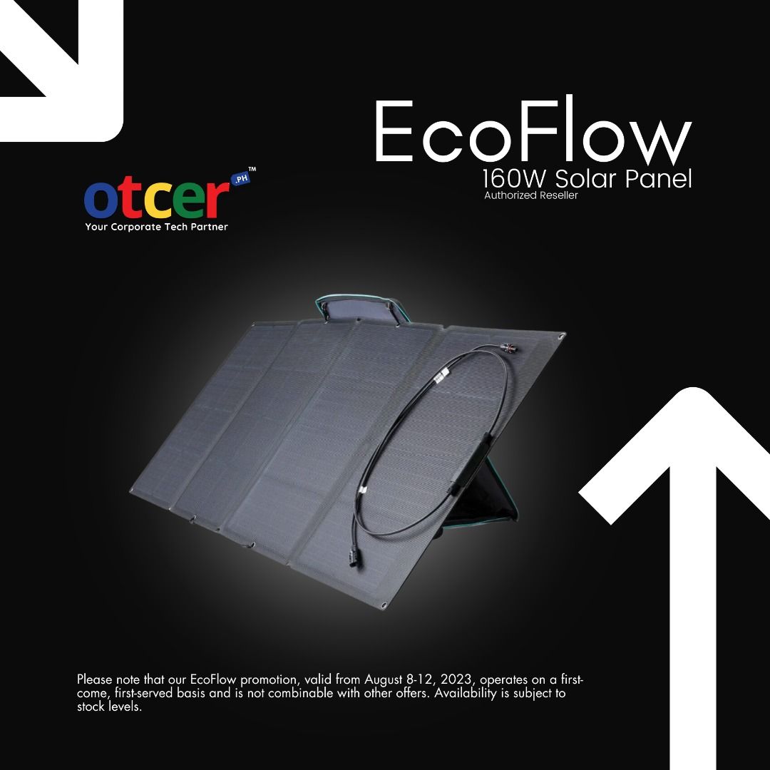 EcoFlow 160W Solar Panel (Category: Batteries & Power Banks) located in Pasig City. Submitted by otcer.philippines (Listing ID 1247819190, Image 1). Description: Step into the future with the EcoFlow 160W Solar Panel! Portable, high-efficiency, and crafted to withstand the elements. It's now at just Php 16,590 from Aug 8-12, 2023. Power your journey today! www.otcer.ph | +63 919 839 9123..