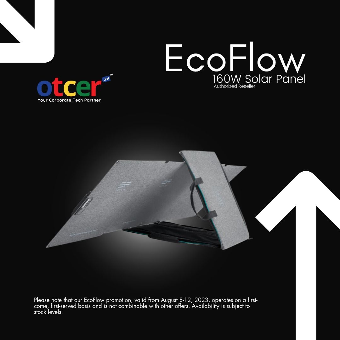 EcoFlow 160W Solar Panel (Category: Batteries & Power Banks) located in Pasig City. Submitted by otcer.philippines (Listing ID 1247819190, Image 2). Description: Step into the future with the EcoFlow 160W Solar Panel! Portable, high-efficiency, and crafted to withstand the elements. It's now at just Php 16,590 from Aug 8-12, 2023. Power your journey today! www.otcer.ph | +63 919 839 9123..