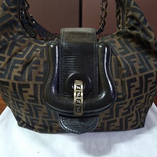 FENDI Limited Edition Baguette Clasp Dark Denim/Chrome/Enamel Fabric Hobo  Bag