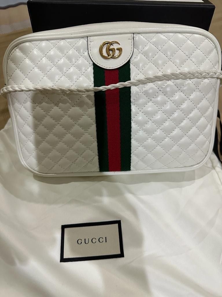 Gucci White Quilted Leather Web Trapuntata Crossbody Women s