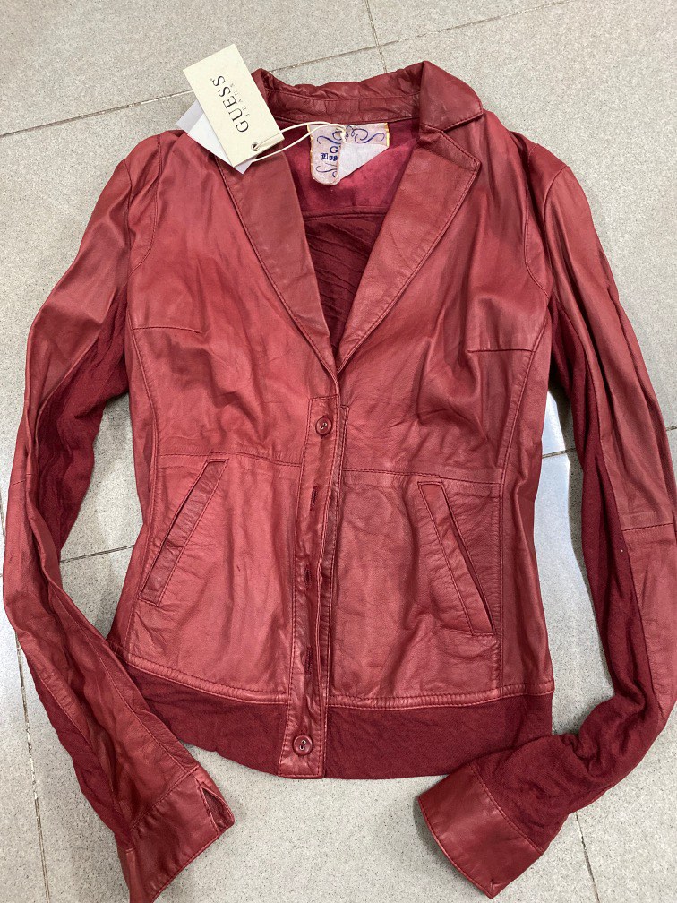 Guess red hotsell leather jacket